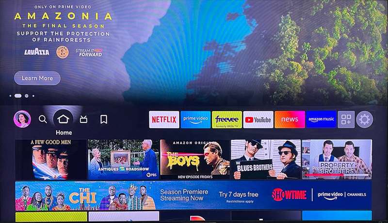 صفحهٔ اصلی فایرت وی استیک 4K Max با ویژگی Amazonia