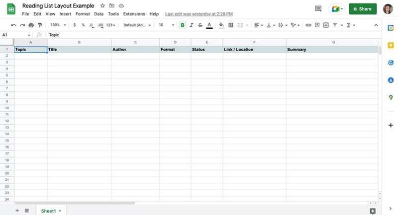 ردیف عناوین ستون در نرم‌افزار صفحه‌گسترده