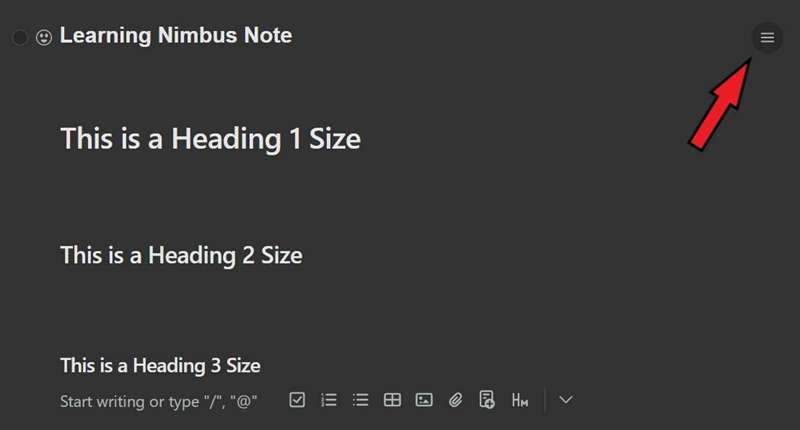 ویژگی فهرست مطالب در Nimbus Note
