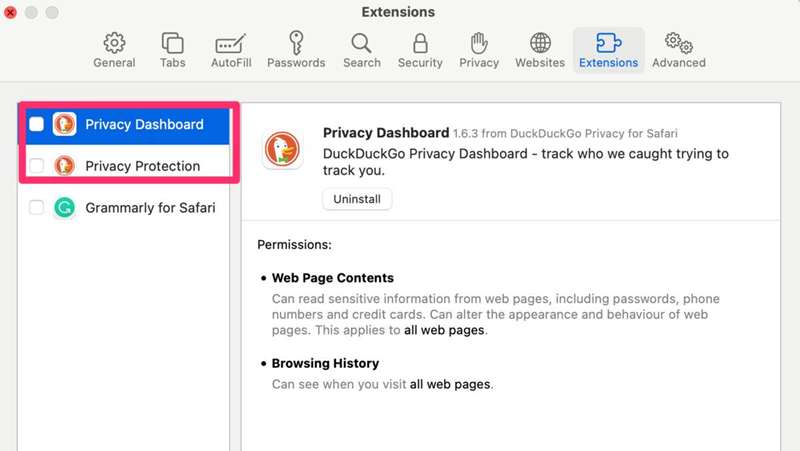 تصویر غیرفعال‌کردن حفاظت DuckDuckGo در تنظیمات Safari