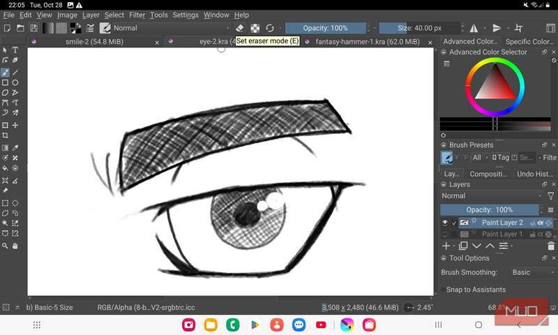 یک رسم از چشم کارتونی در Krita برای اندروید