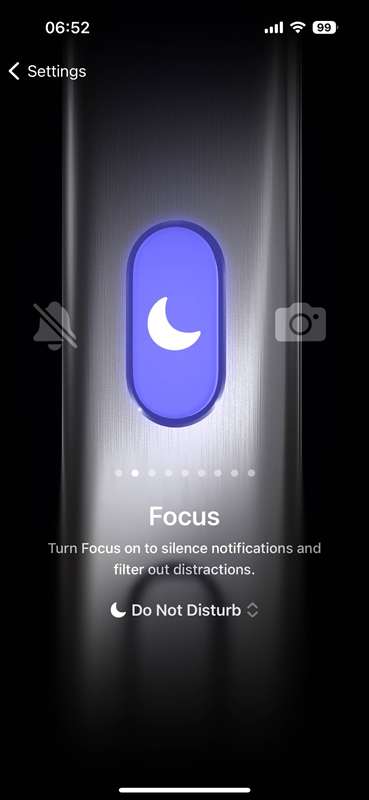 گزینه حالت فوکوس در منوی تنظیمات دکمه اکشن