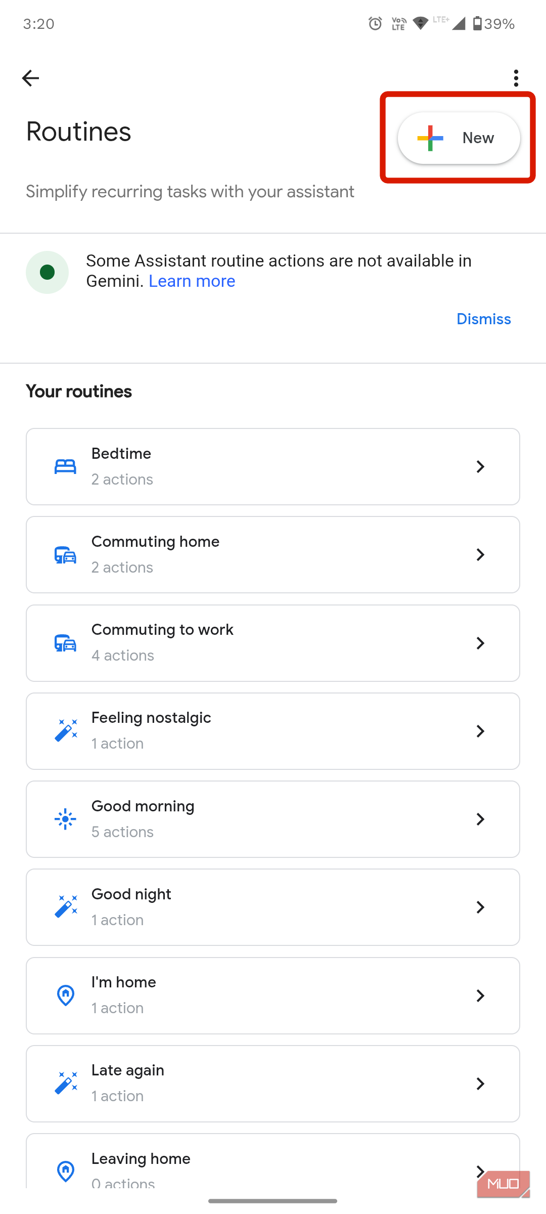 افزودن روتین جدید در داخل تنظیمات Google Assistant.