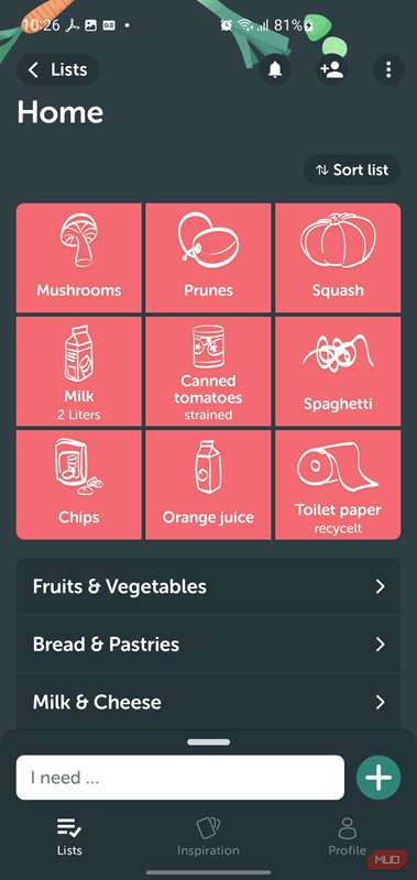آیتم‌های اضافه‌شده در Bring!