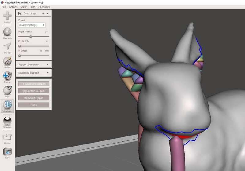 افزودن پشتیبانیها به یک مدل در Meshmixer