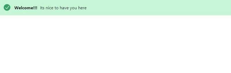 یک هشدار سبز موفقیت با متن خوش آمدگویی