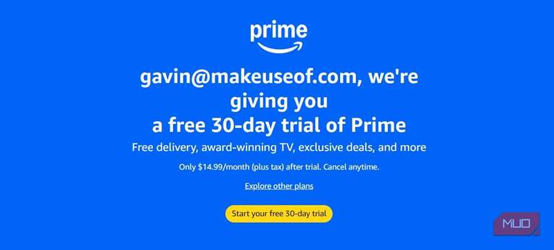 صفحه ثبت‌نام پرایم آمازون با تخفیف.