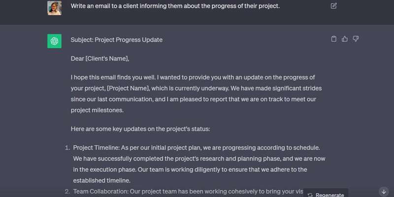 ChatGPT یک ایمیل پیش‌نویس می‌کند