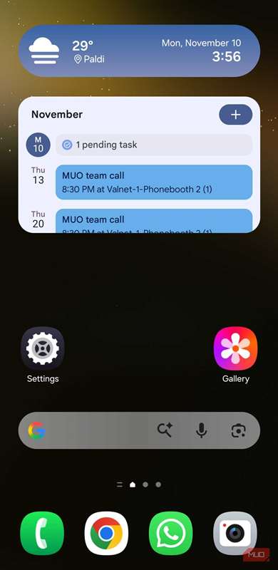 صفحه اصلی اندروید با ویجت‌های آب و هوا و تقویم