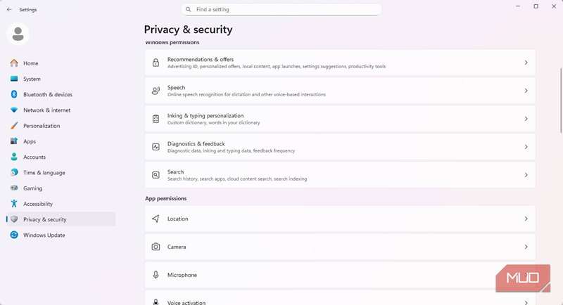 مجوز مکان برنامه در ویندوز