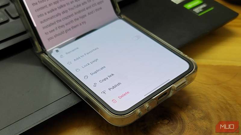 گزینههای بیشتر برنامه موبایل AppFlowy باز در Samsung Galaxy Z Flip 6