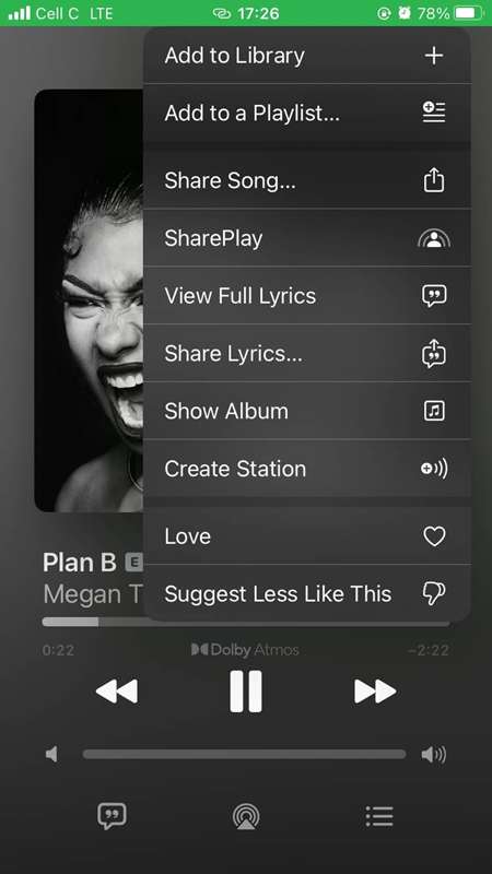گزینه‌های منوی Apple Music در برنامه موبایل