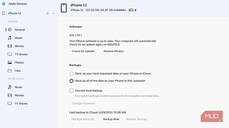 پشتیبانگیری iPhone با استفاده از Apple Devices در ویندوز