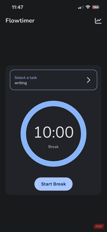 تایمر استراحت در Flowtimer در آیفون
