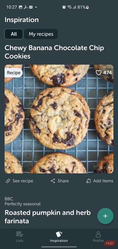 دستور کوکی‌های نرم موز و چیپ شکلات در برنامه Bring!