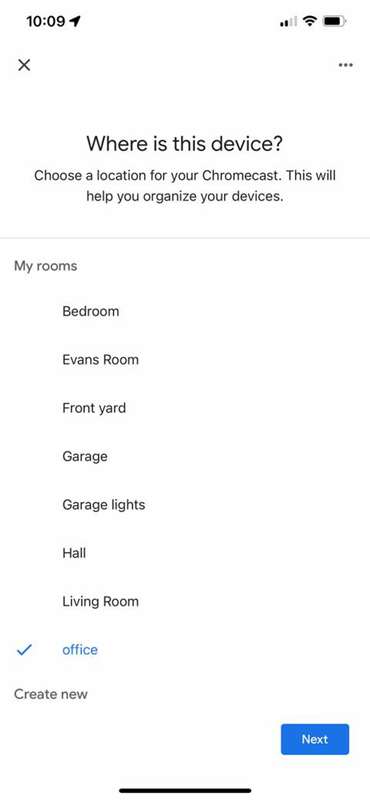انتخاب اتاقی که Chromecast با Google TV در آن قرار دارد.