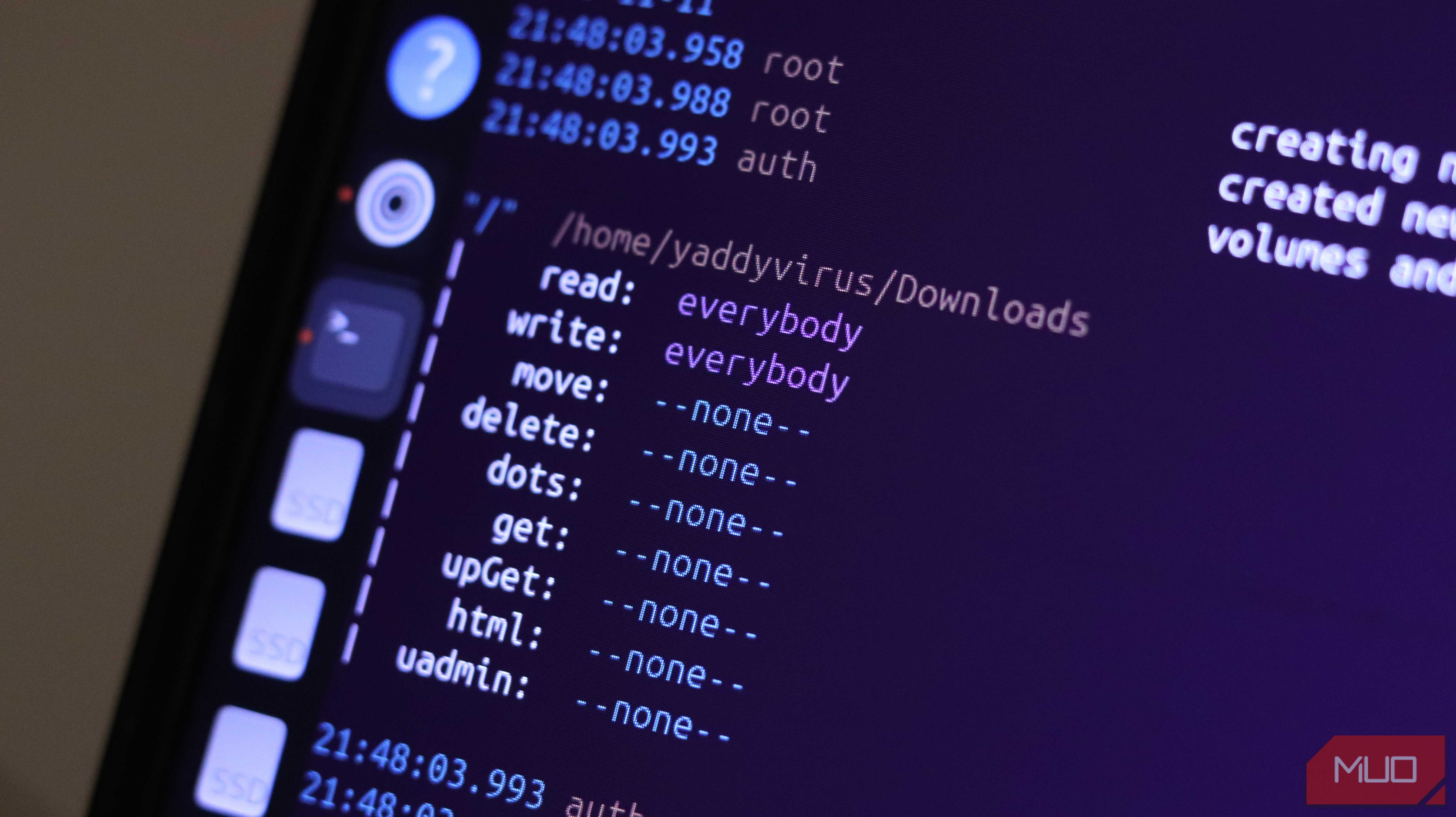 مجوزهای فایل Copyparty در ترمینال.