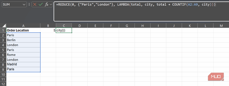 شمارش چند مورد مستقل در یک پاس با استفاده از REDUCE در اکسل