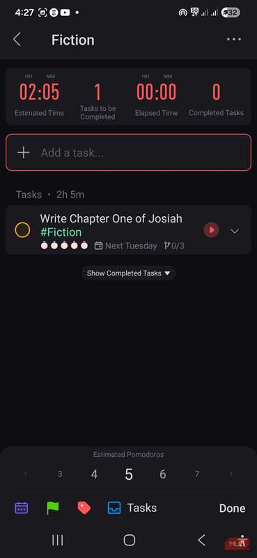 گزینه‌های سفارشی‌سازی برای یک پروژه در برنامه Focus To-Do بر روی گوشی اندروید من