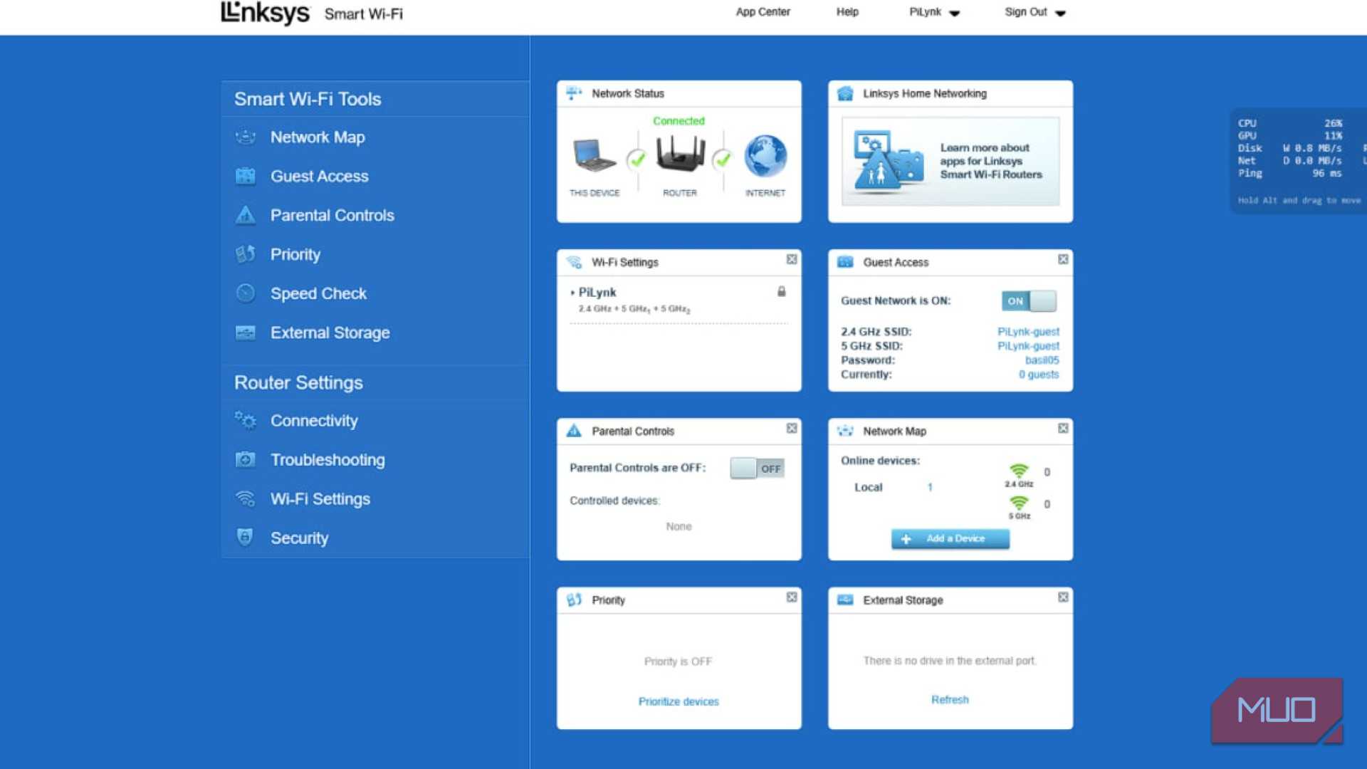 صفحه پیکربندی پیش‌فرض Linksys EA8300