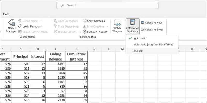 فعال‌سازی محاسبهٔ دستی در اکسل