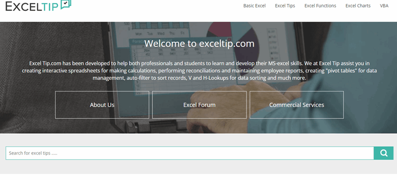 تصویر صفحه از وب‌سایت Excel Tip