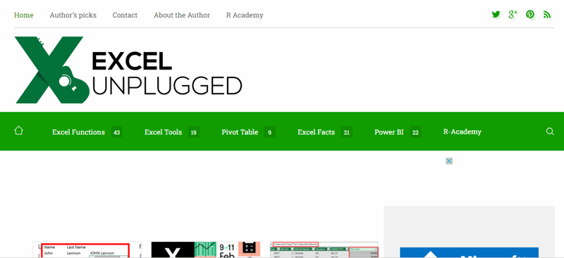 تصویر صفحه از وب‌سایت Excel Unplugged