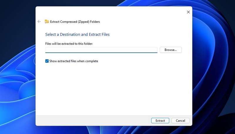 پنجره Extract Compressed