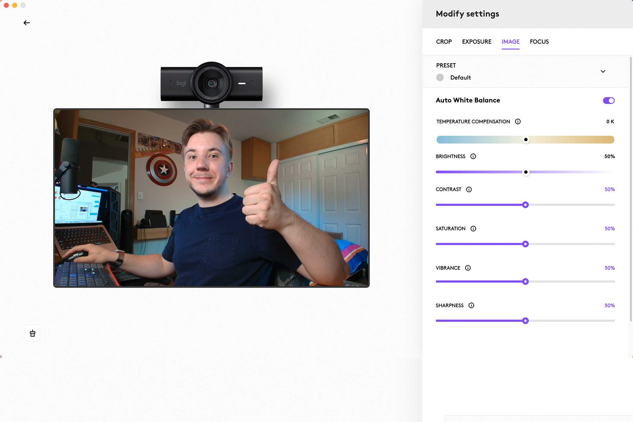 تنظیمات تصویر پیشفرض کارخانه در Logi Options+