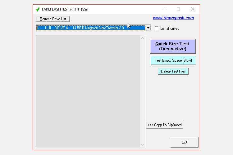 بررسیکننده ظرفیت USB با FakeFlashTest