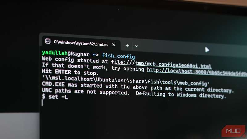 پنجره باز کردن رابط پیکربندی شل Fish.