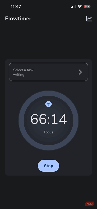 کرونومتر تمرکز در Flowtimer در آیفون