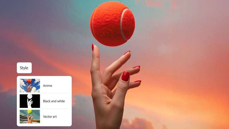 ویژگی سبک ادوبی فایرفلای با دست که توپ تنیس را در پسزمینه پرتاب میکند