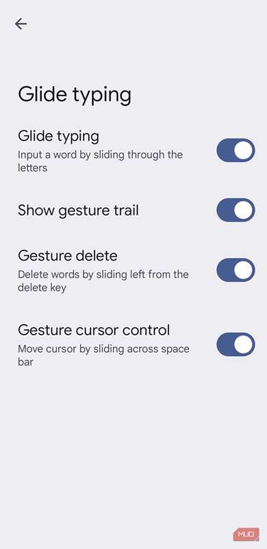 تنظیمات تایپ لغزان Gboard در گوشی