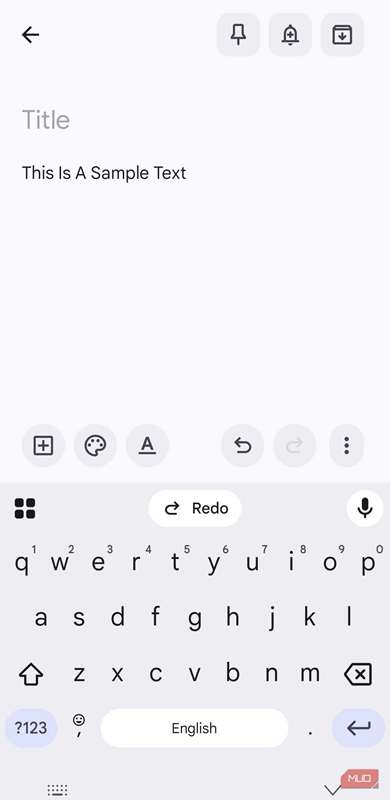 Gboard باز در برنامه Google Keep