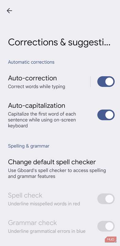 تنظیمات تصحیح متن Gboard بر روی گوشی اندروید