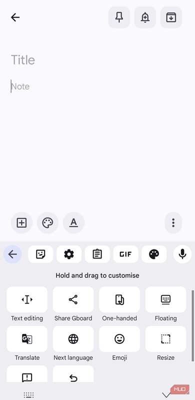 نوار ابزار Gboard در اندروید