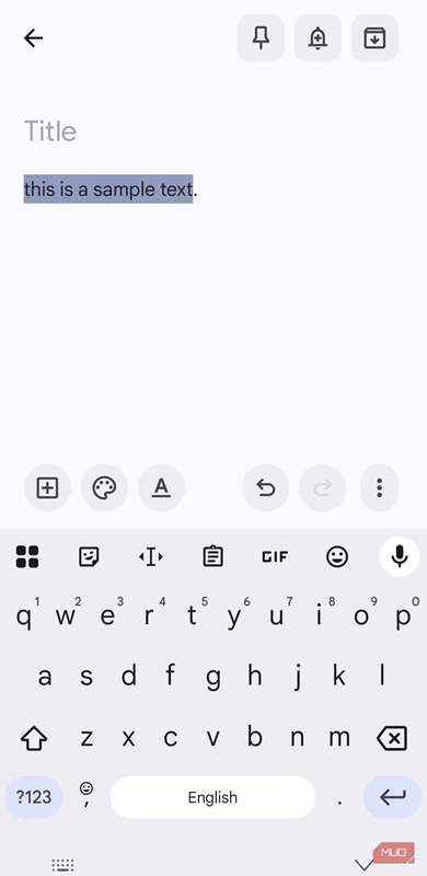 Gboard با متن انتخاب‌شده در حالت کوچک