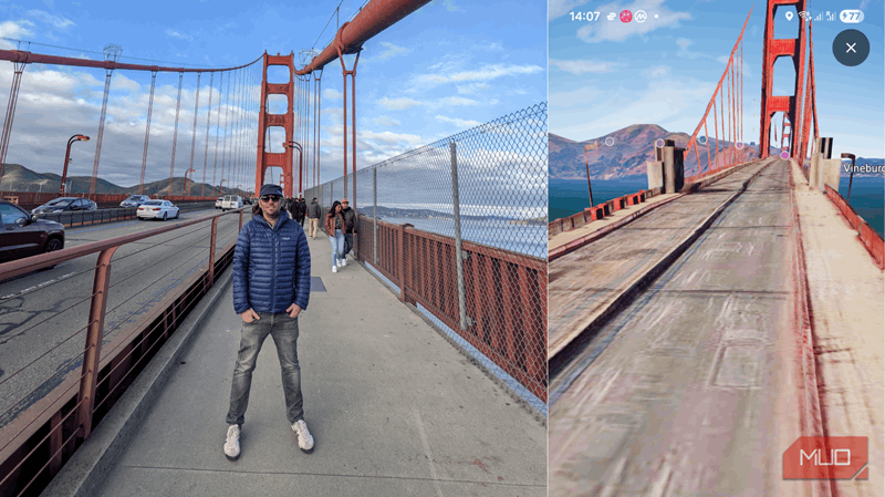 مقایسه‌ای بین عکسی از پل گلدن گیت و Immersive View