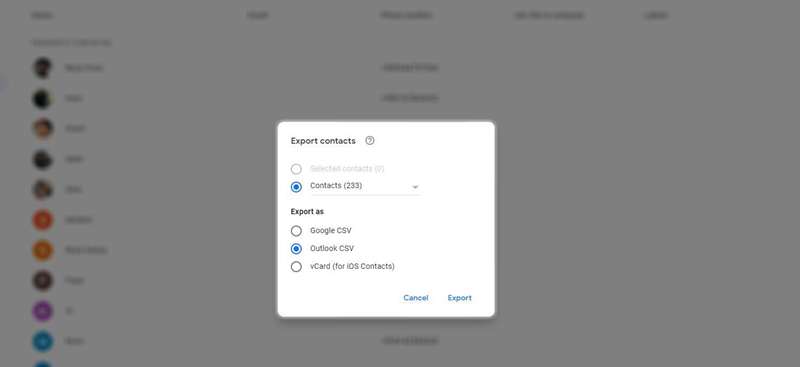 صادرات مخاطبین در Gmail