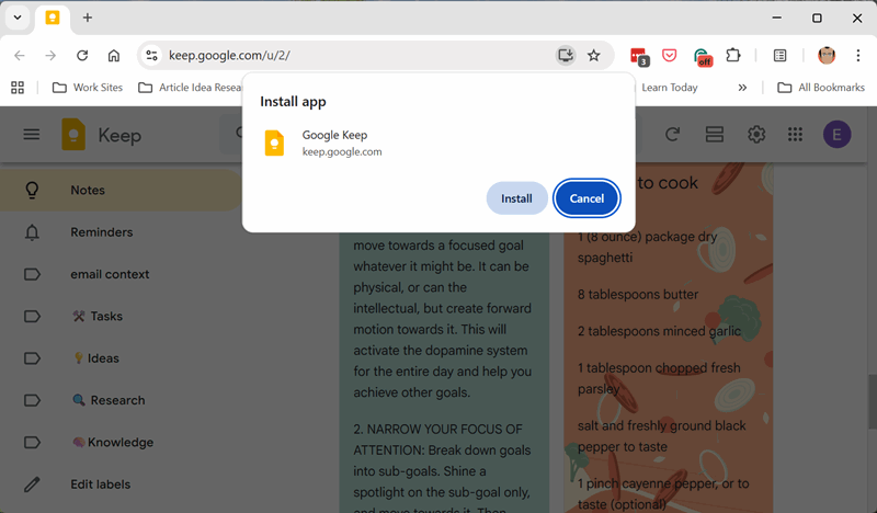 اجرای Google Keep به عنوان برنامه دسکتاپ