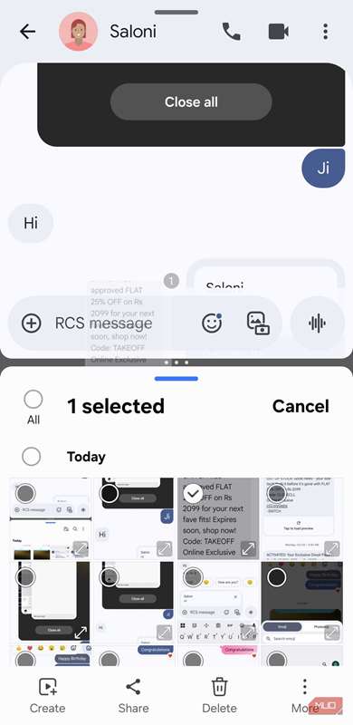 کشیدن و رها کردن پیام‌های گوگل و برنامه گالری در صفحه تقسیم‌شده
