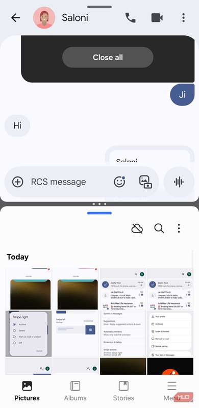 پیام‌های گوگل و برنامه گالری در صفحه تقسیم‌شده