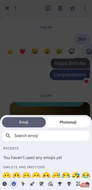 گزینه‌های واکنش پیام‌های گوگل روی گوشی اندروید
