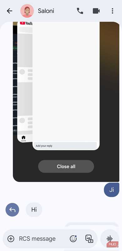 حرکت کشیدن به راست برای پاسخ در پیام‌های گوگل روی گوشی اندروید