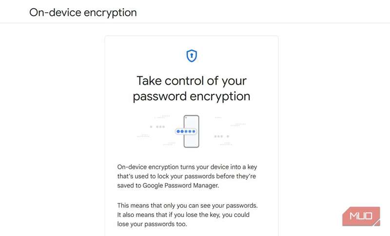 مدیر رمز عبور گوگل با رمزنگاری دستگاه