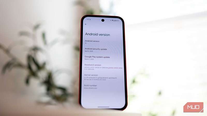 منوی تنظیمات نسخه اندروید در پیکسل 9a گوگل