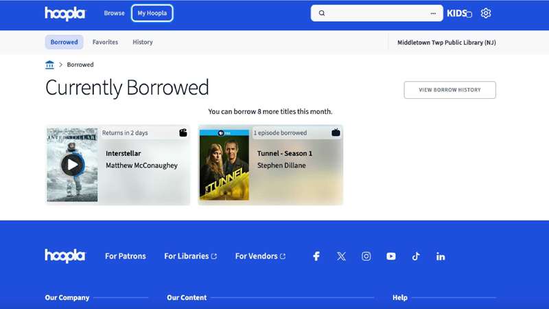 صفحه‌ی قرض‌گیری من در Hoopla