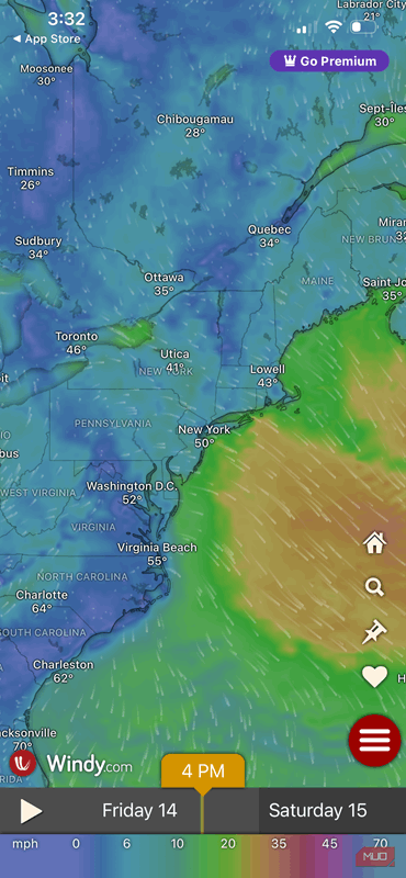 رابط کاربری برنامهٔ Windy.com