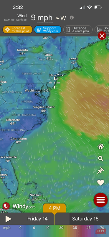 قابلیت باد در برنامهٔ Windy.com